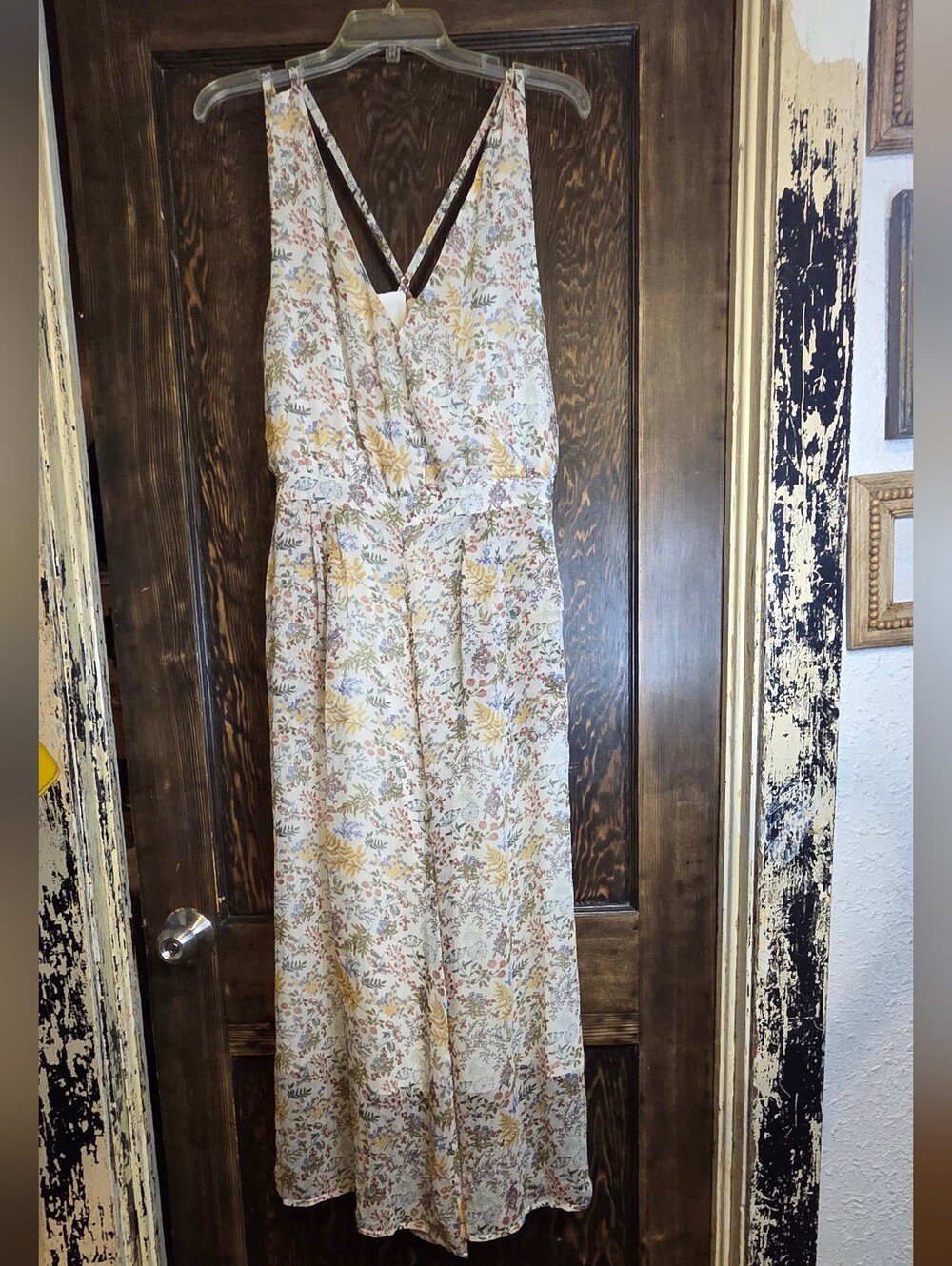 NWT RELISHED Floral Wide Leg Jumpsuit Cream Boho Surplice V-Neck